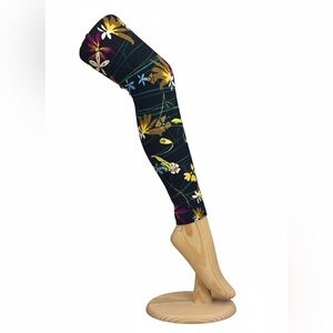 OS Abstract Floral Leggings - Black, Yellow, Blue